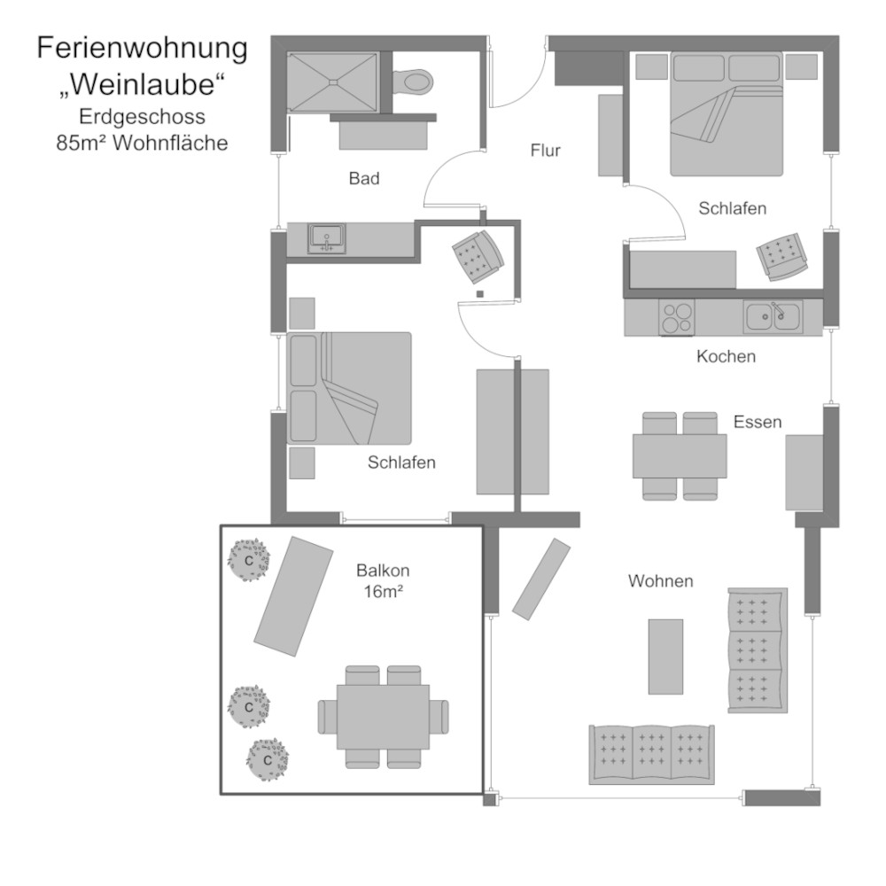 Grundriss Fewo Weinlaube EG 350